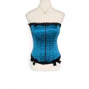 Shirley of Hollywood Vintage Y2K Corset Blue black lace trim size small (36)